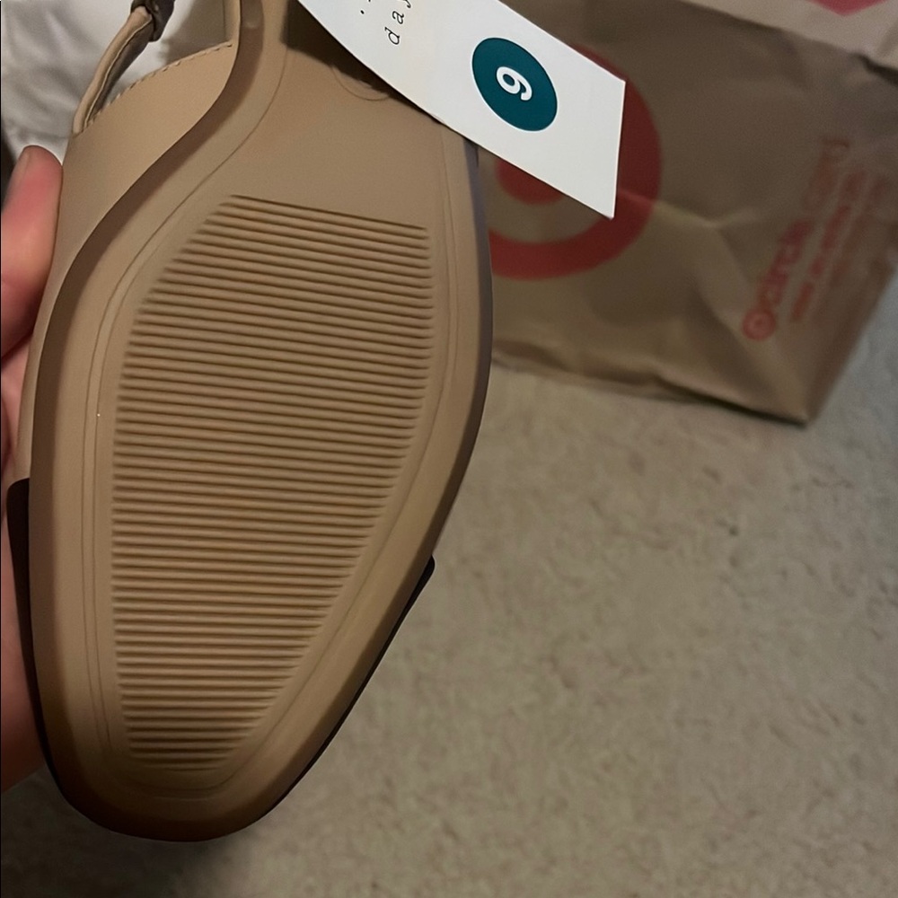 A New Day Tan and Black Flats with Slingback Strap - Picture 4 of 7